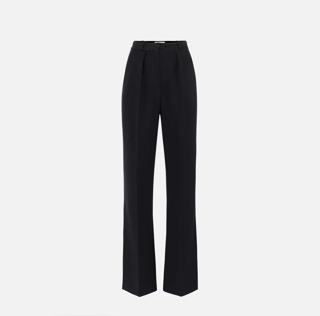 Trousers in lightweight crêpe fabric with tuxedo details