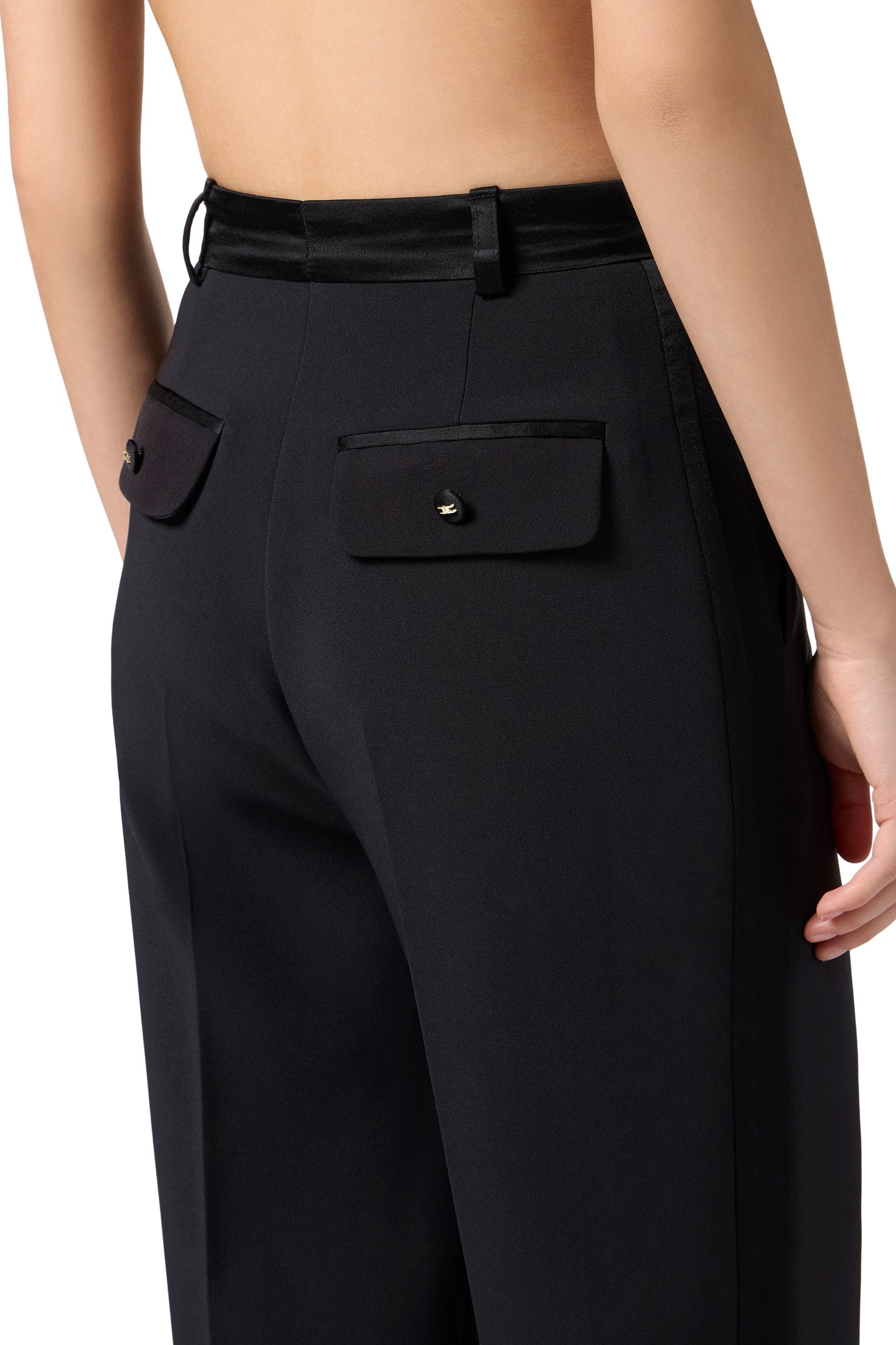 Trousers in lightweight crêpe fabric with tuxedo details