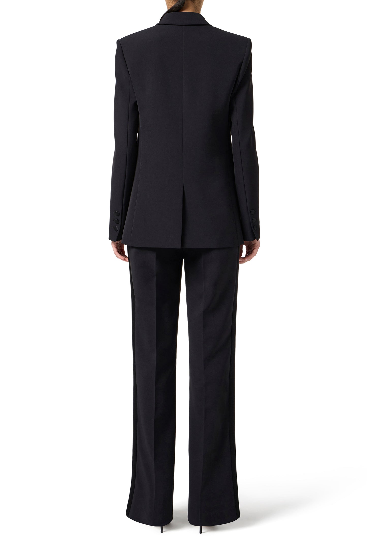 Trousers in lightweight crêpe fabric with tuxedo details