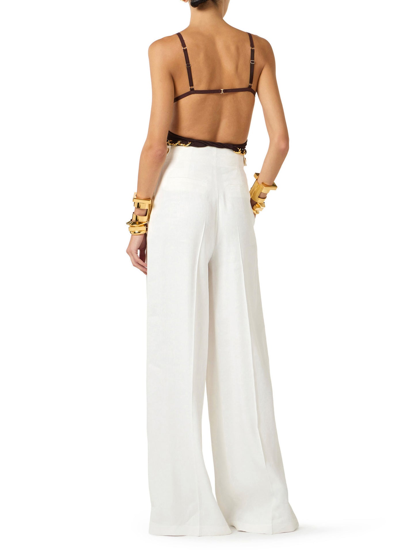 Linen-blend trousers with straps