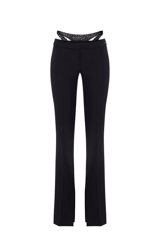 Trousers in lightweight crêpe fabric with crystals