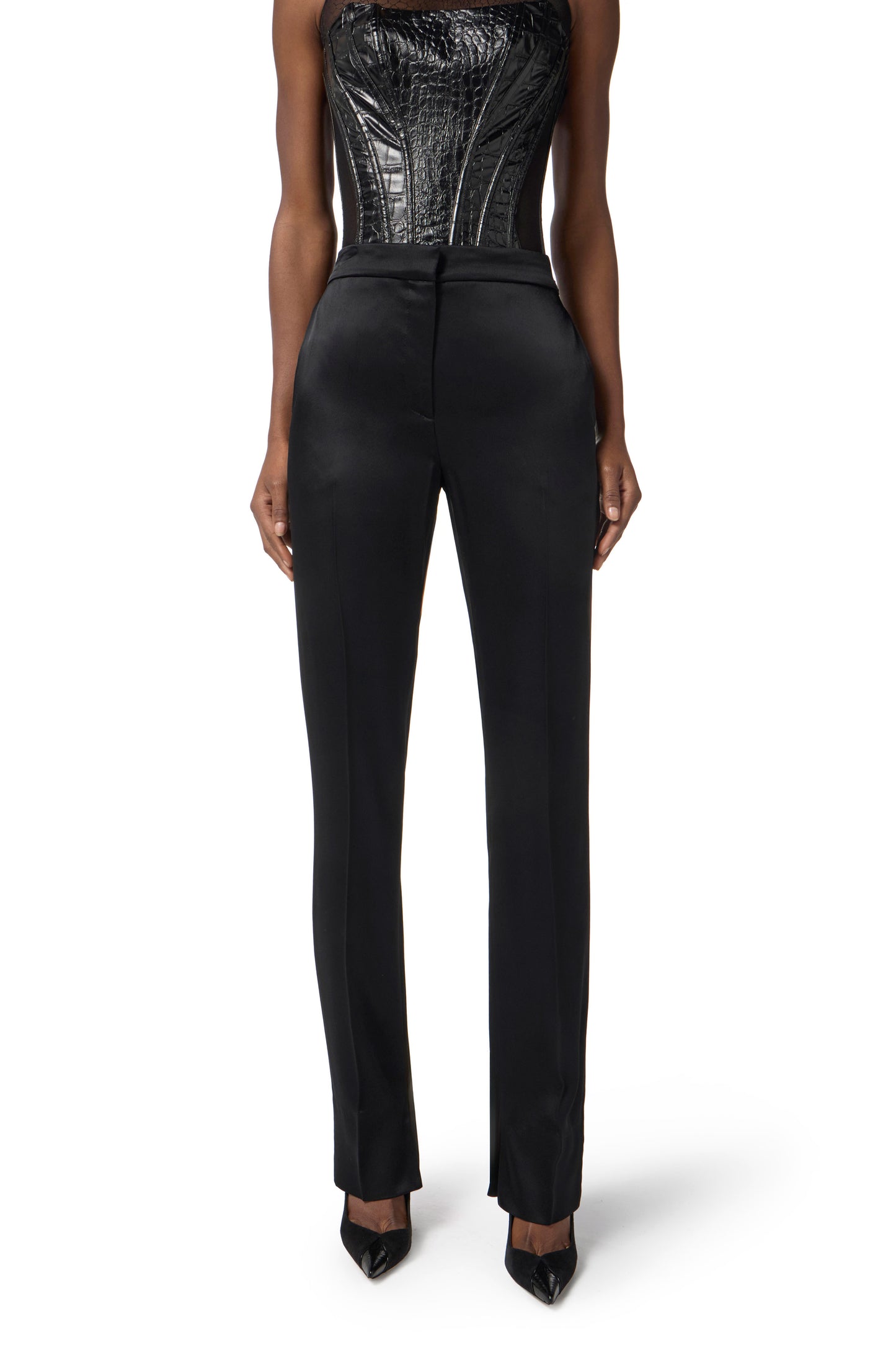 Satin trousers with slits