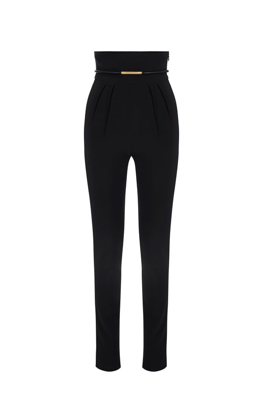 Trousers in lightweight crêpe fabric with belt