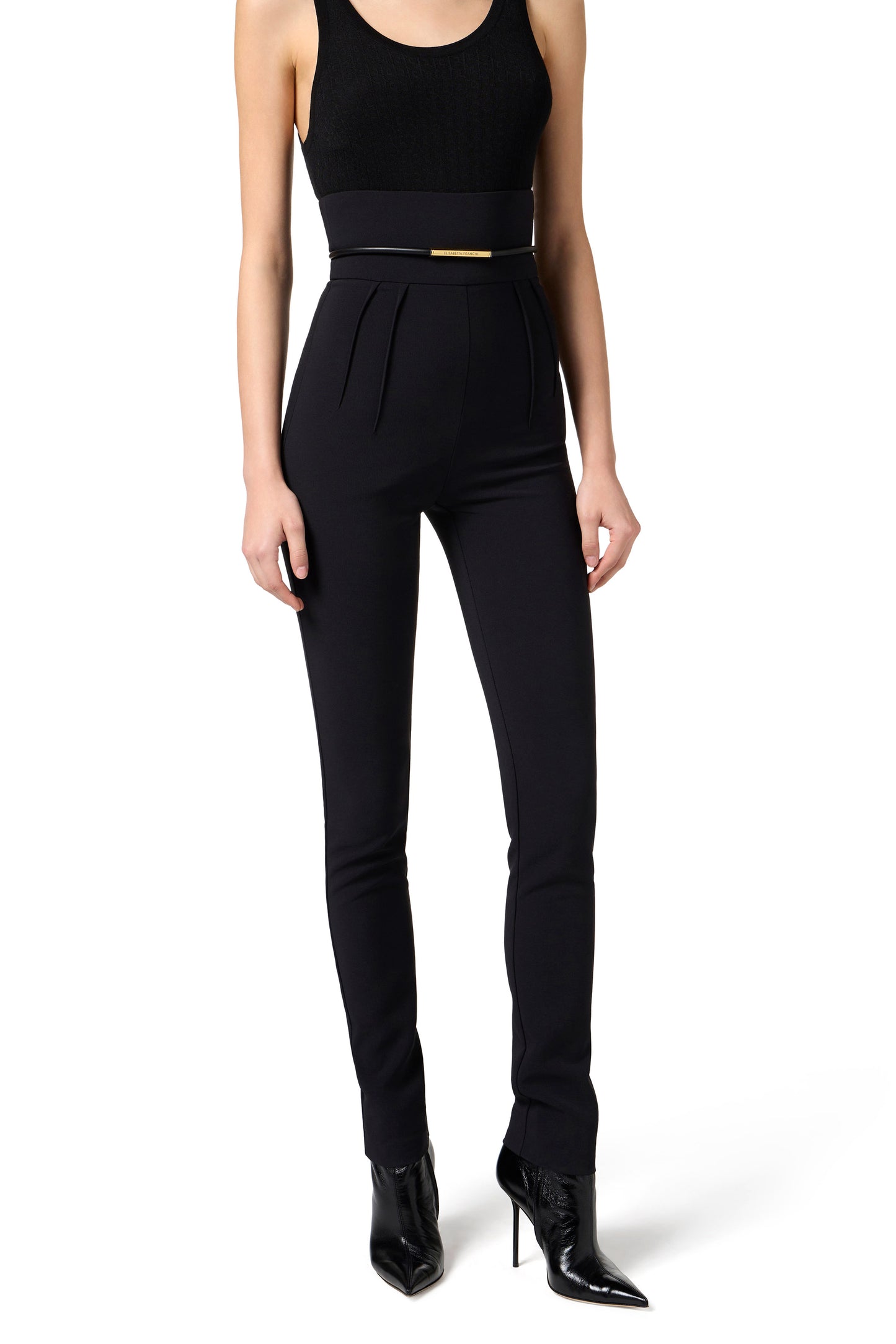 Trousers in lightweight crêpe fabric with belt
