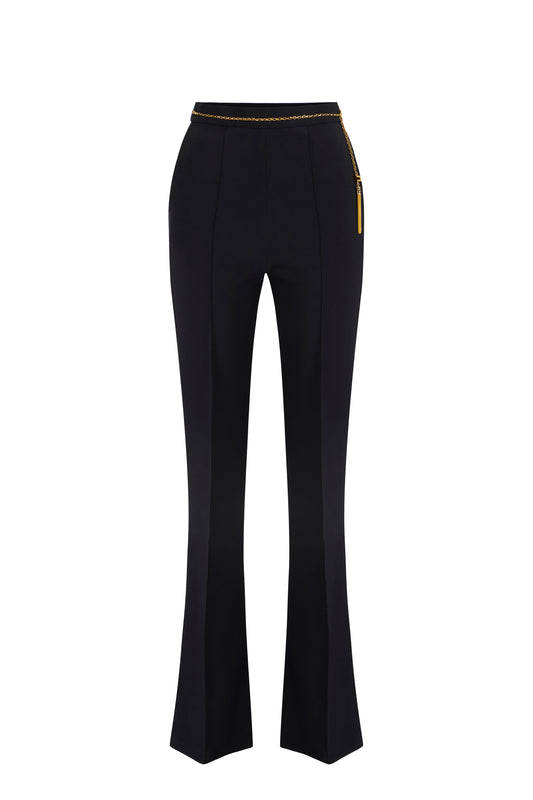 Trousers in lightweight crêpe fabric with jewel chain