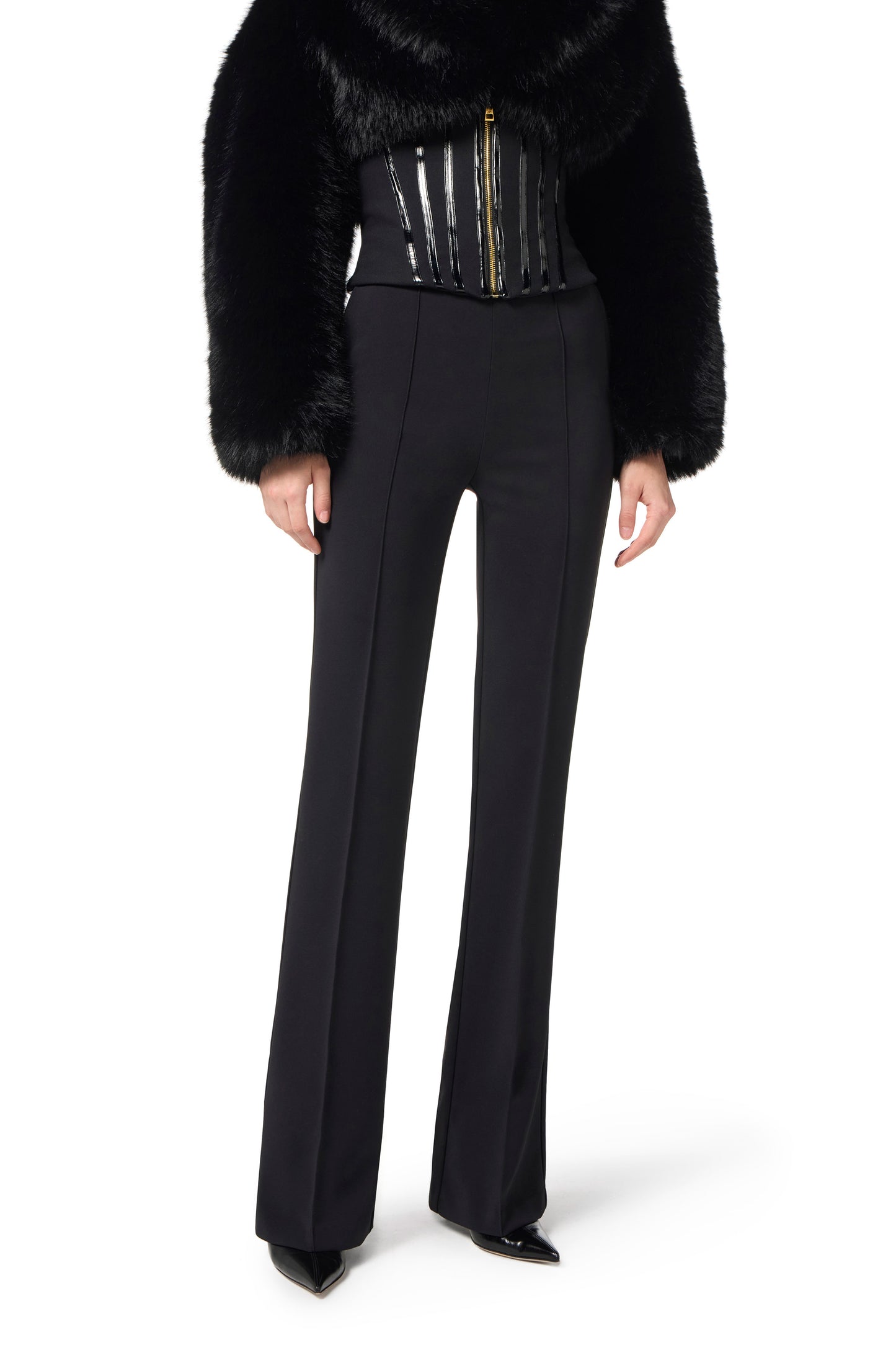 Trousers in lightweight crêpe fabric with jewel chain
