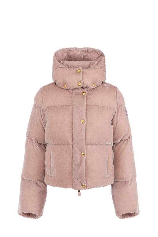 Velvet down jacket with hood