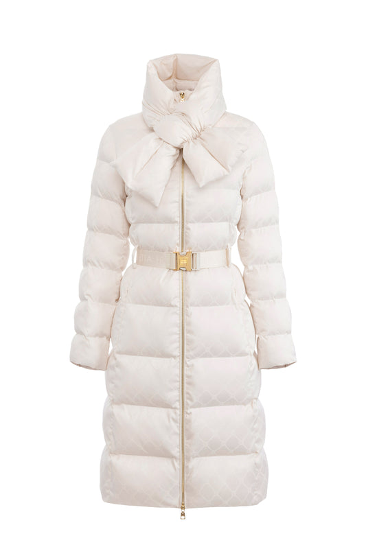 Down jacket in jacquard voile fabric