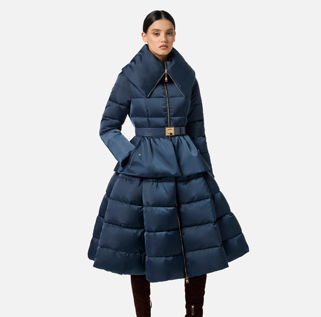 Down jacket in voile fabric with circle skirt