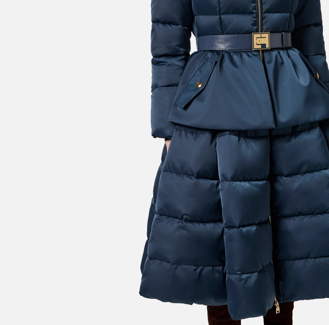 Down jacket in voile fabric with circle skirt