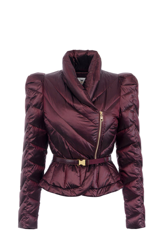 Down jacket in voile fabric with peplum