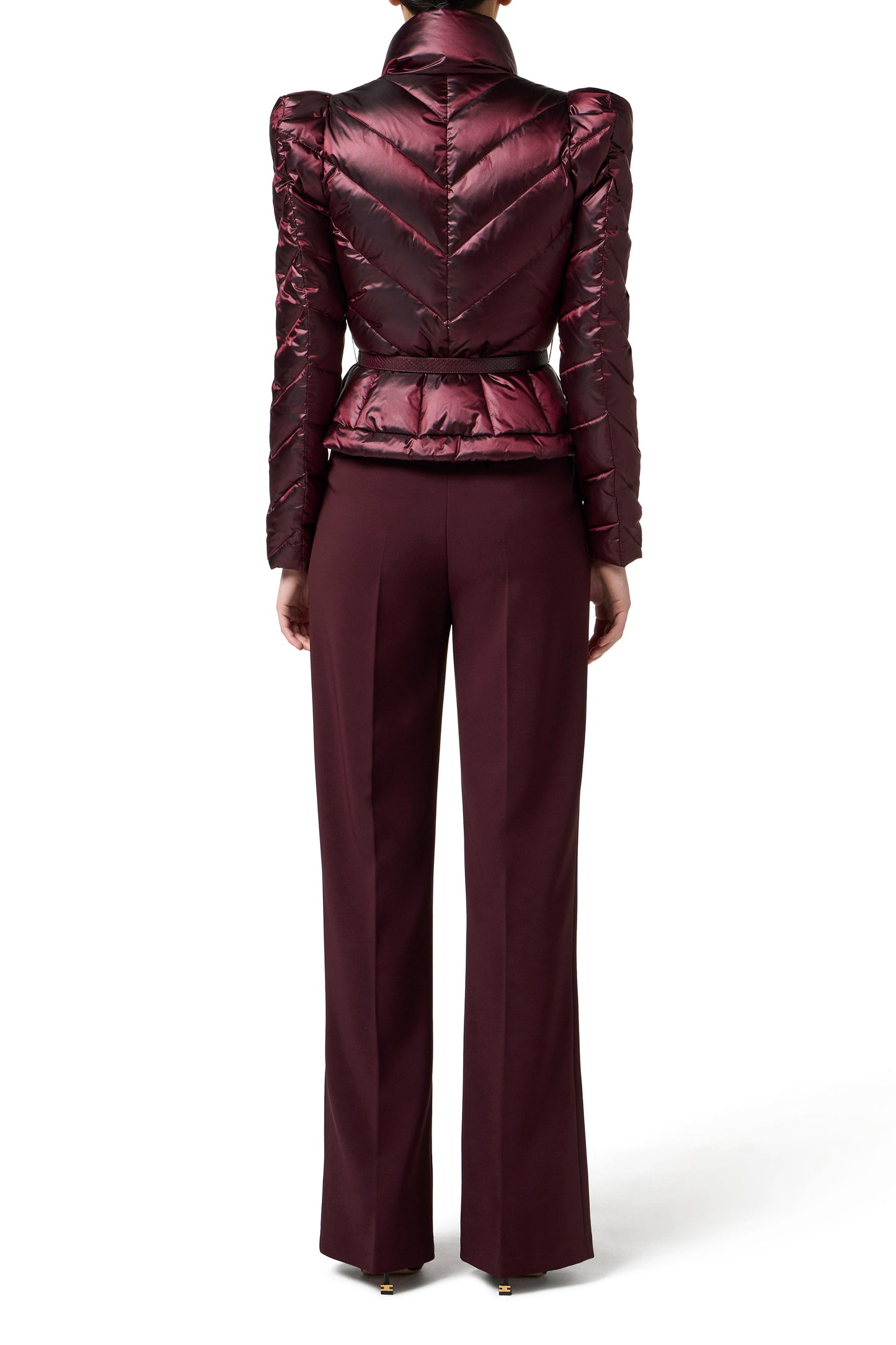 Down jacket in voile fabric with peplum