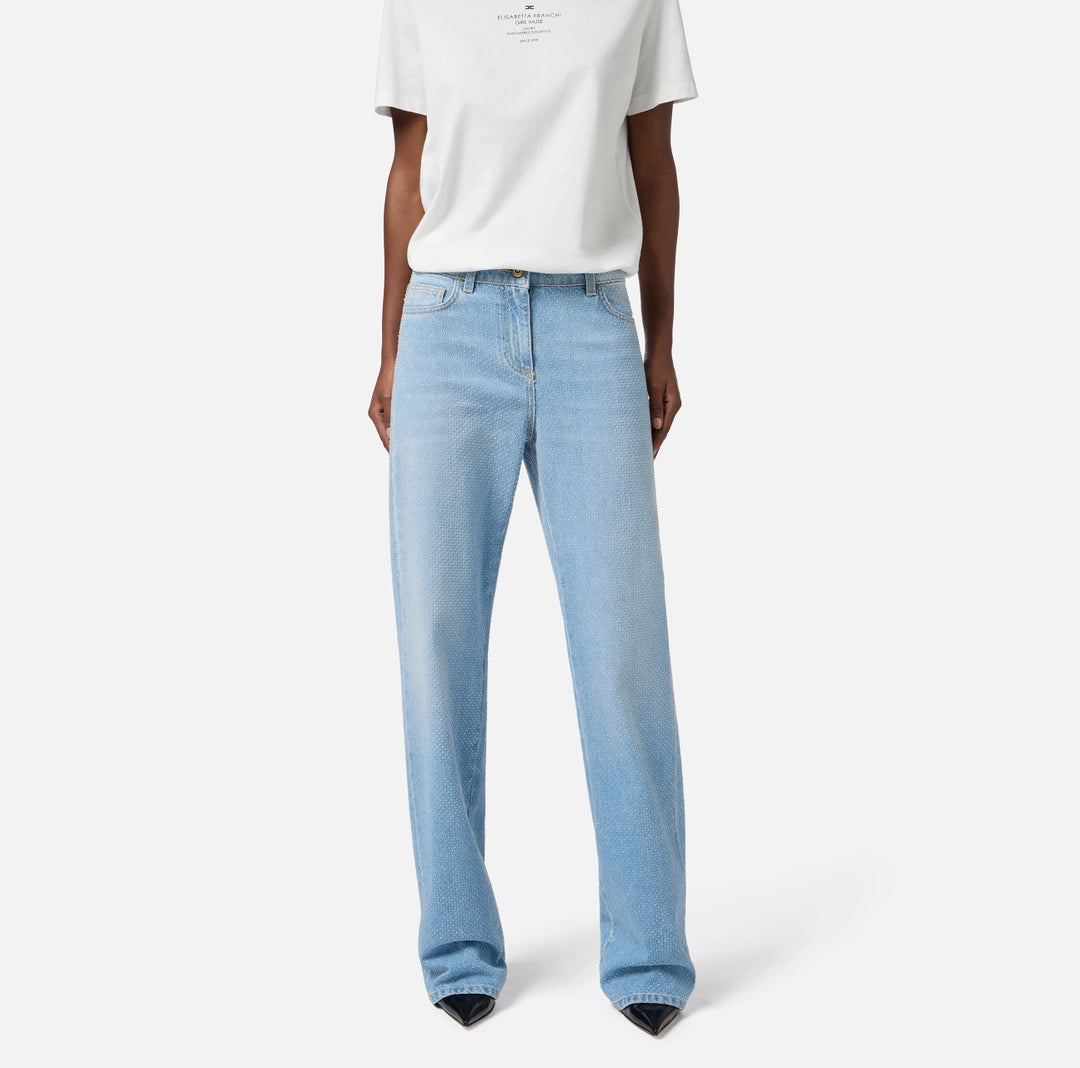Denim jeans with rhinestones