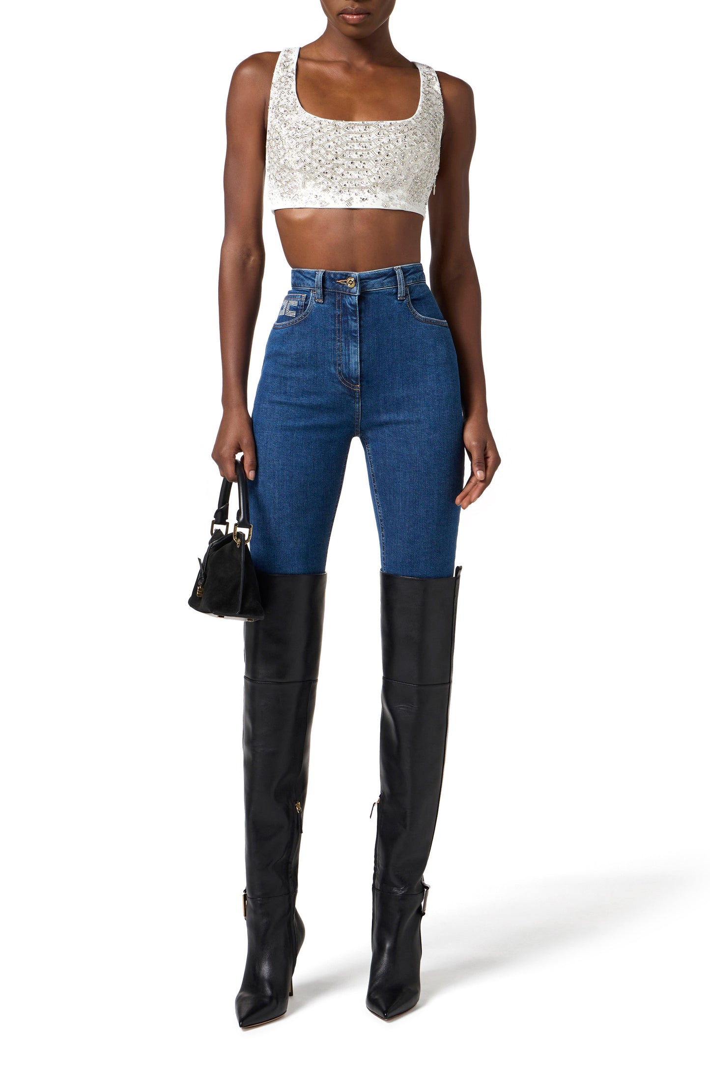 Top in lightweight crêpe fabric with crystals