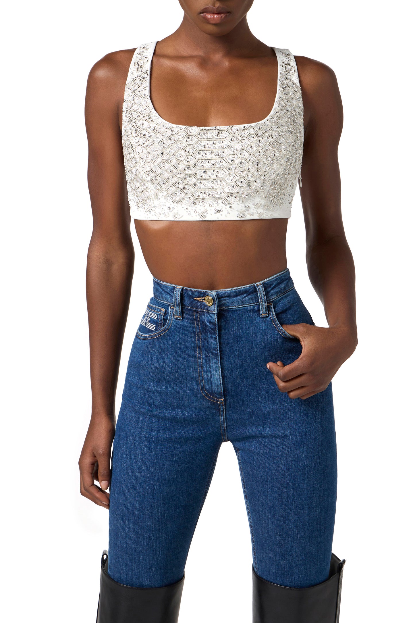 Top in lightweight crêpe fabric with crystals