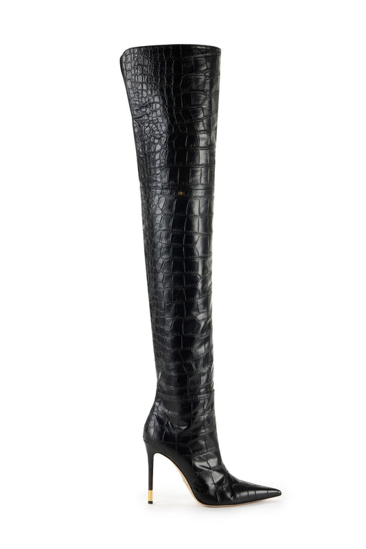 Boots with shiny crocodile print