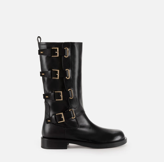 Leather biker boots with buckles