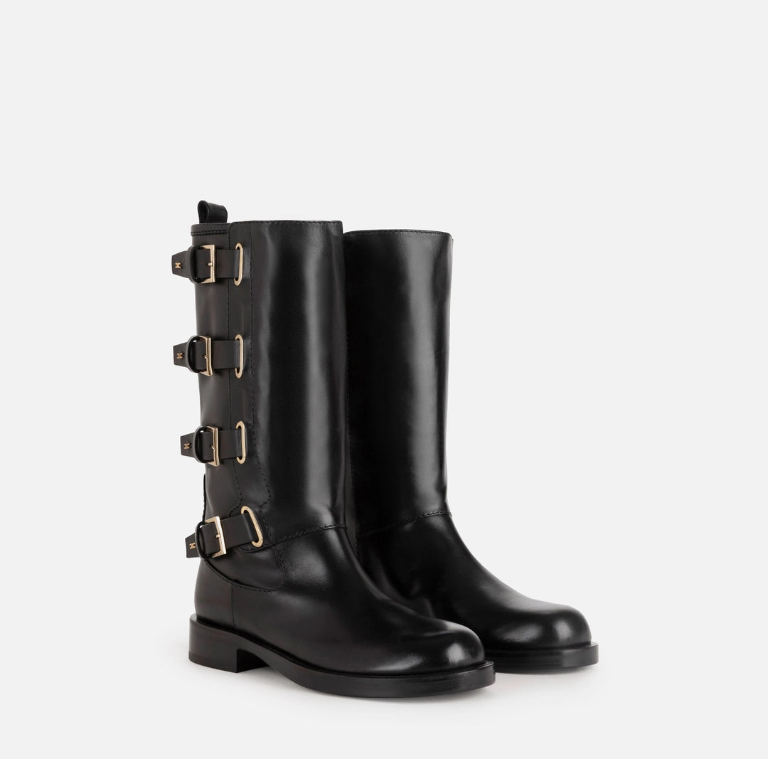 Leather biker boots with buckles