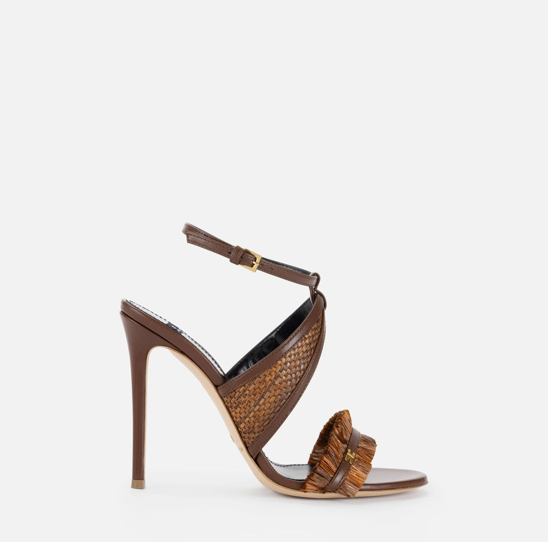 Nappa leather and raffia sandals with logo detail