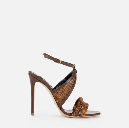 Nappa leather and raffia sandals with logo detail