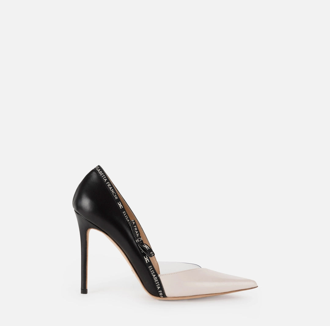 Leather pumps with logoed ribbon