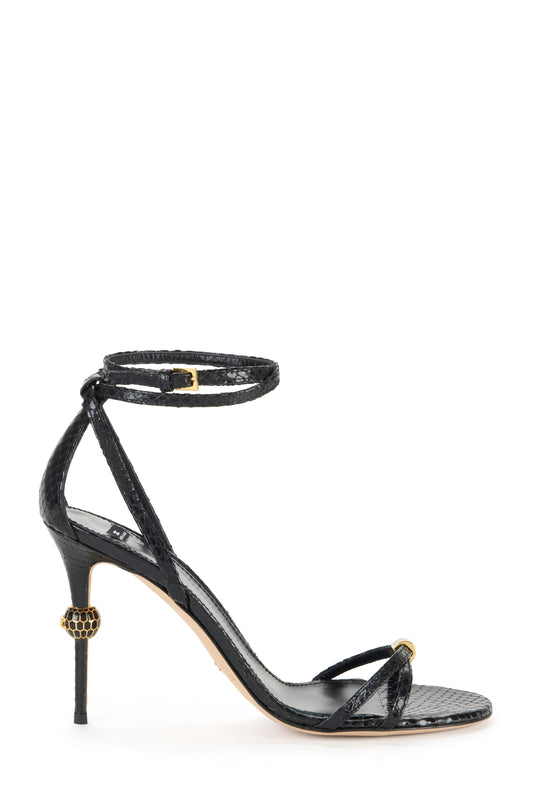 Leather sandals with jewel heel