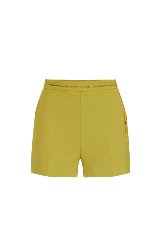 Shorts in lightweight crêpe fabric with jewel chain