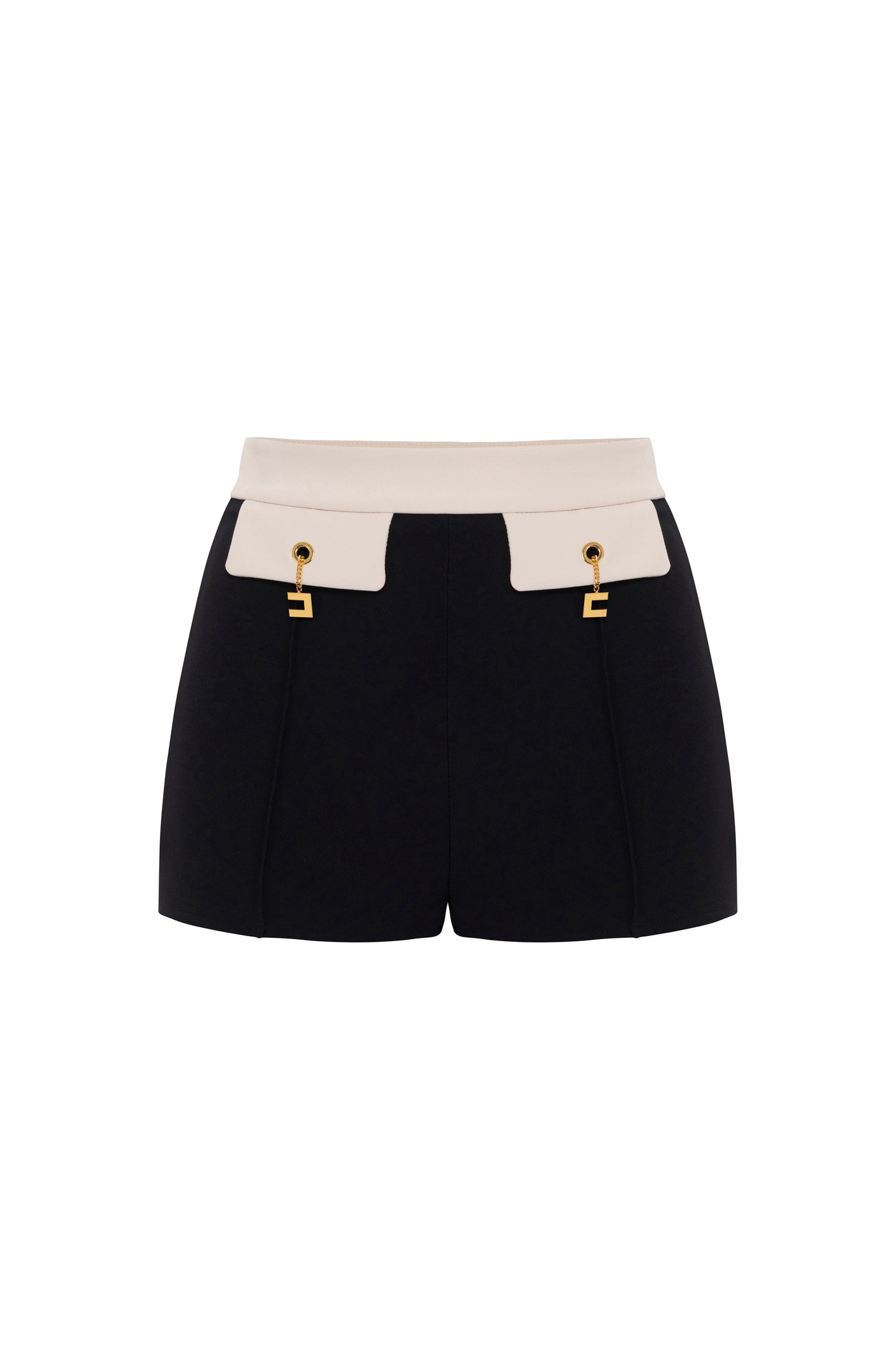 Colour-blocking shorts in double layer crêpe fabric