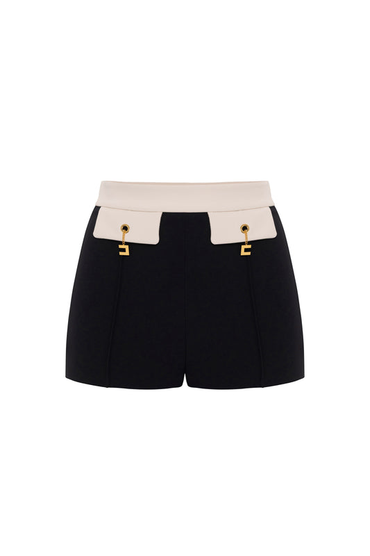 Colour-blocking shorts in double layer crêpe fabric