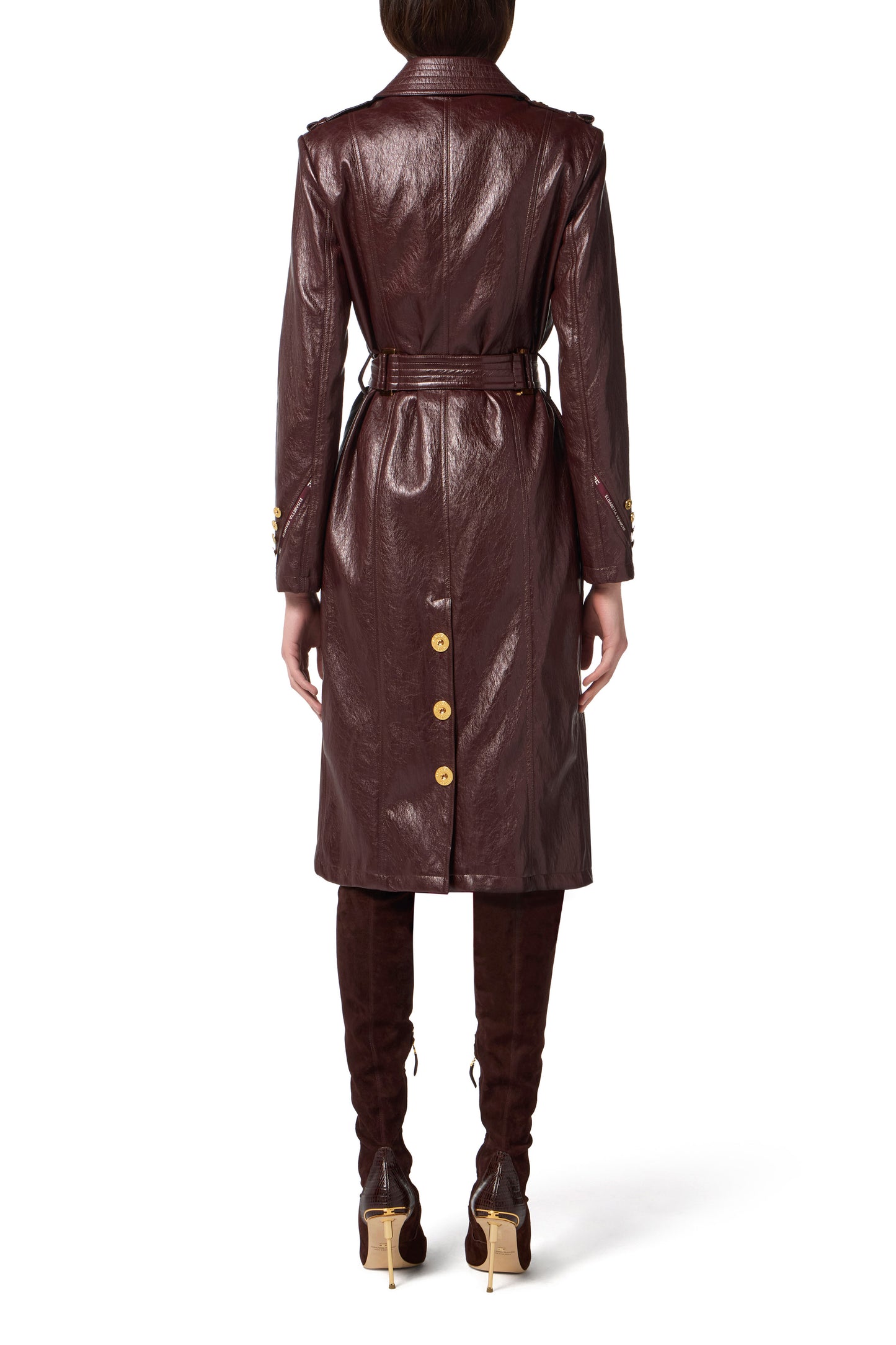 Crackled leather-effect trench coat