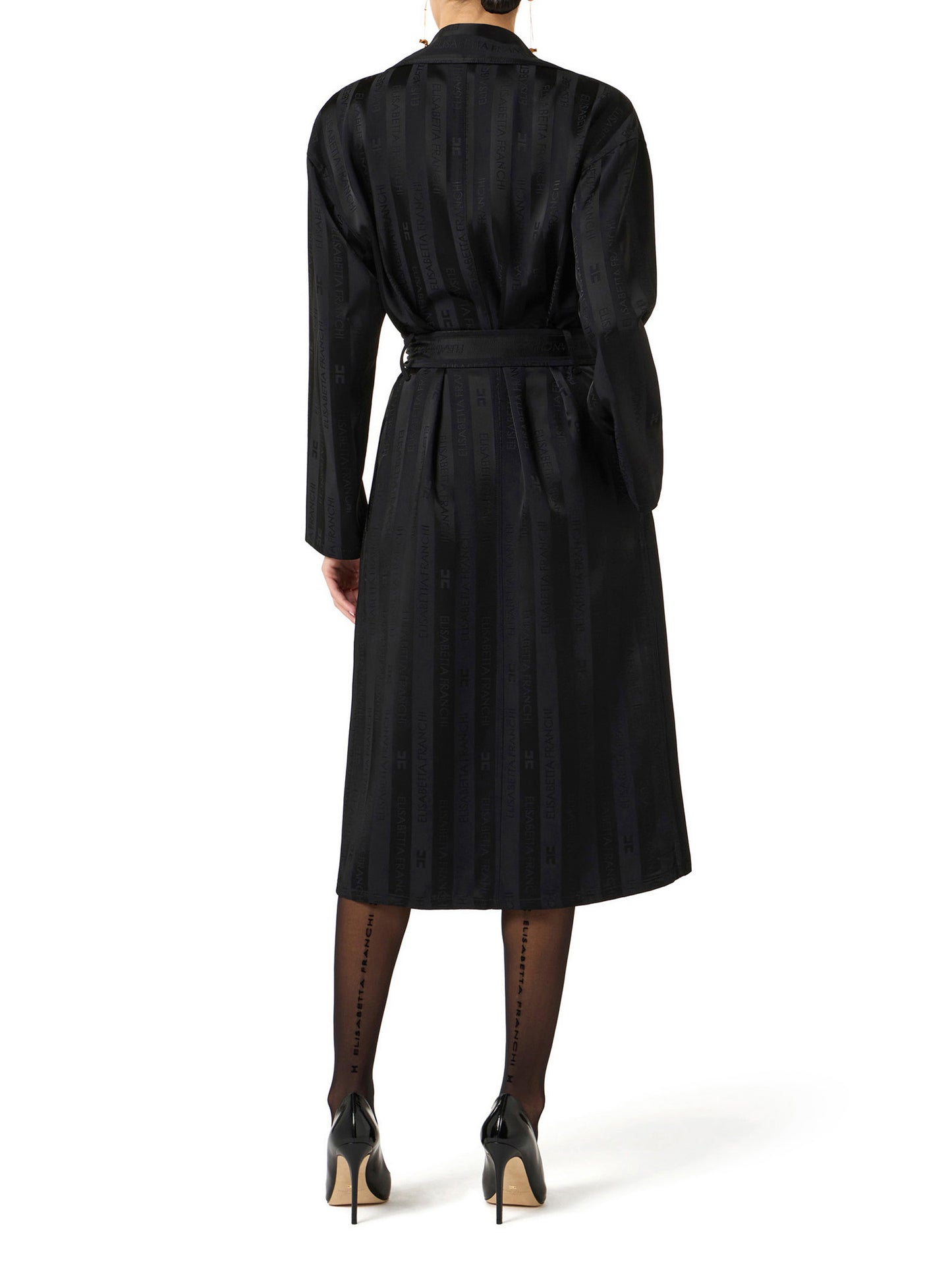 Satin trench coat with jacquard stripes