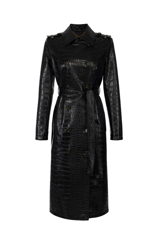 Trench coat with crocodile print