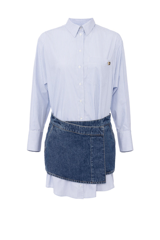 Cotton poplin and denim dress