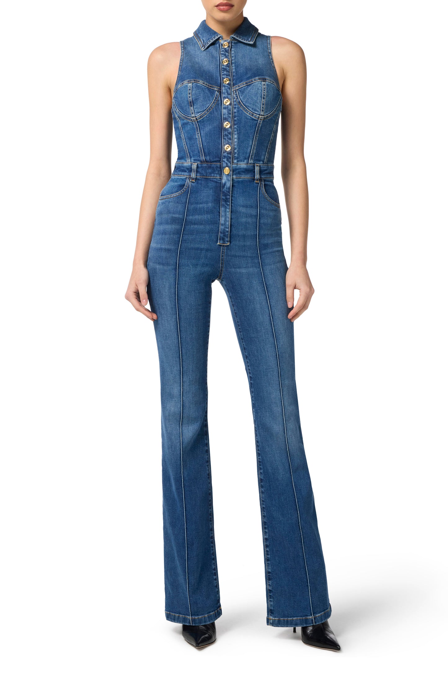 Denim bustier jumpsuit