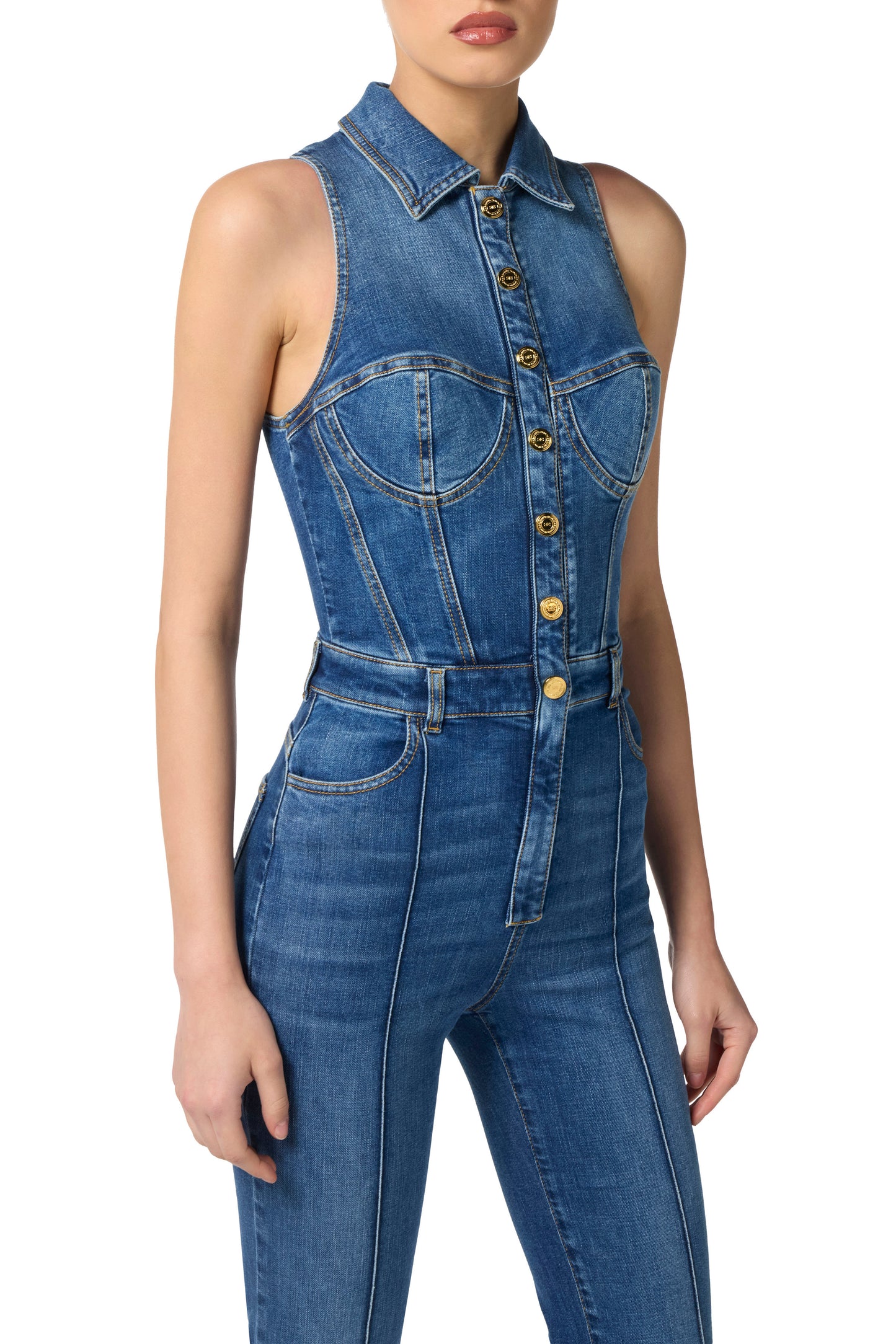 Denim bustier jumpsuit