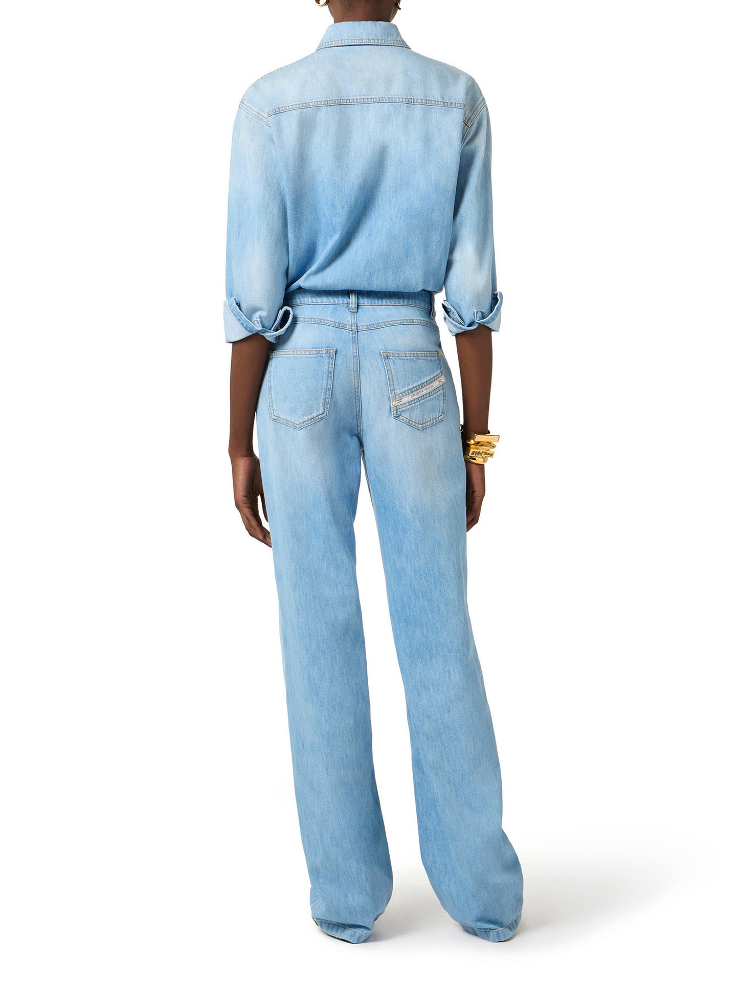 Denim jumpsuit with lettering detail