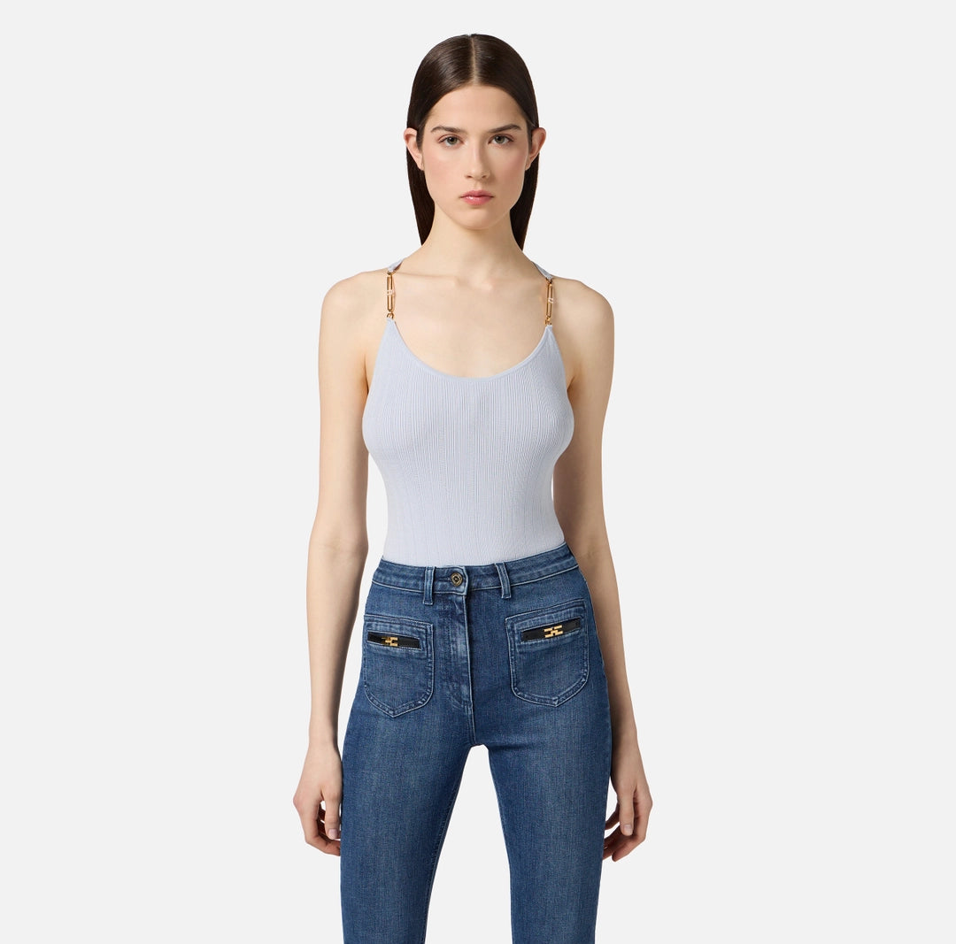 Top in ribbed knit fabric with openwork details