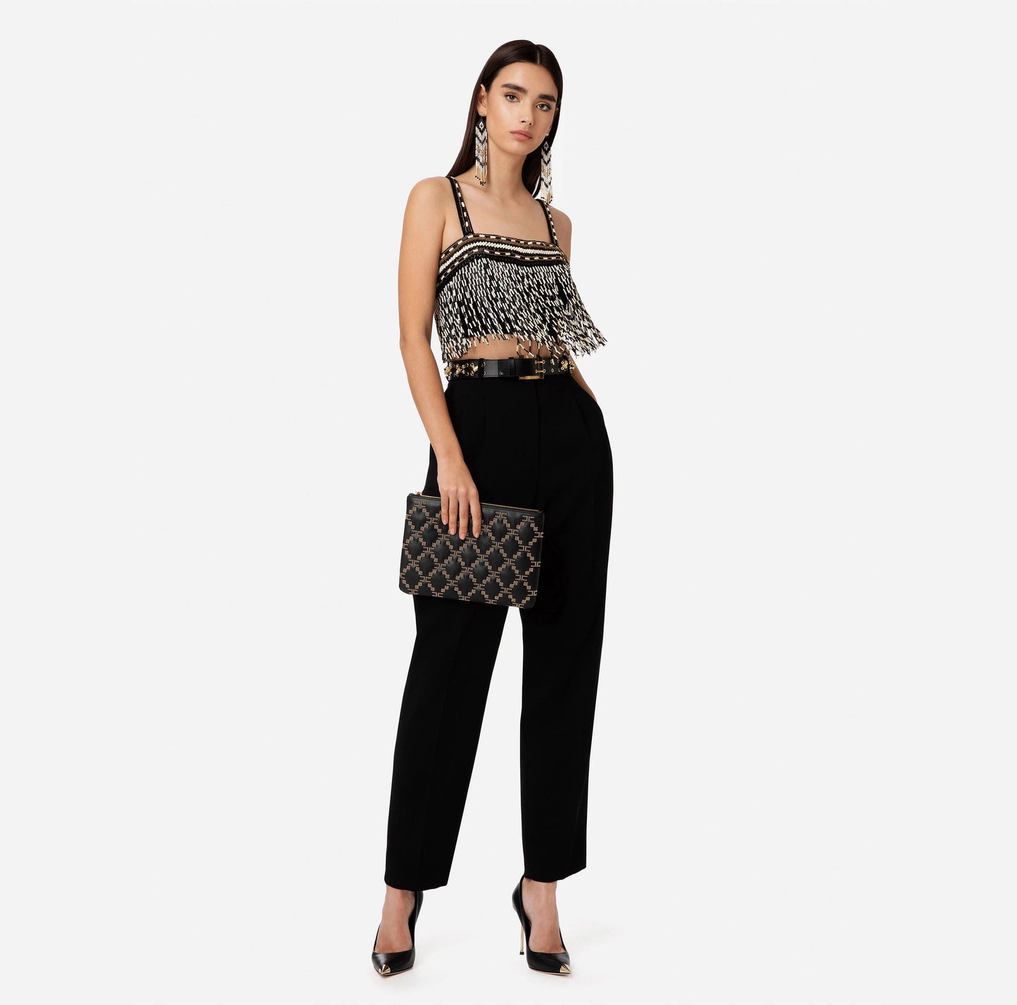 Top with ethnic embroidery and two-tone fringe