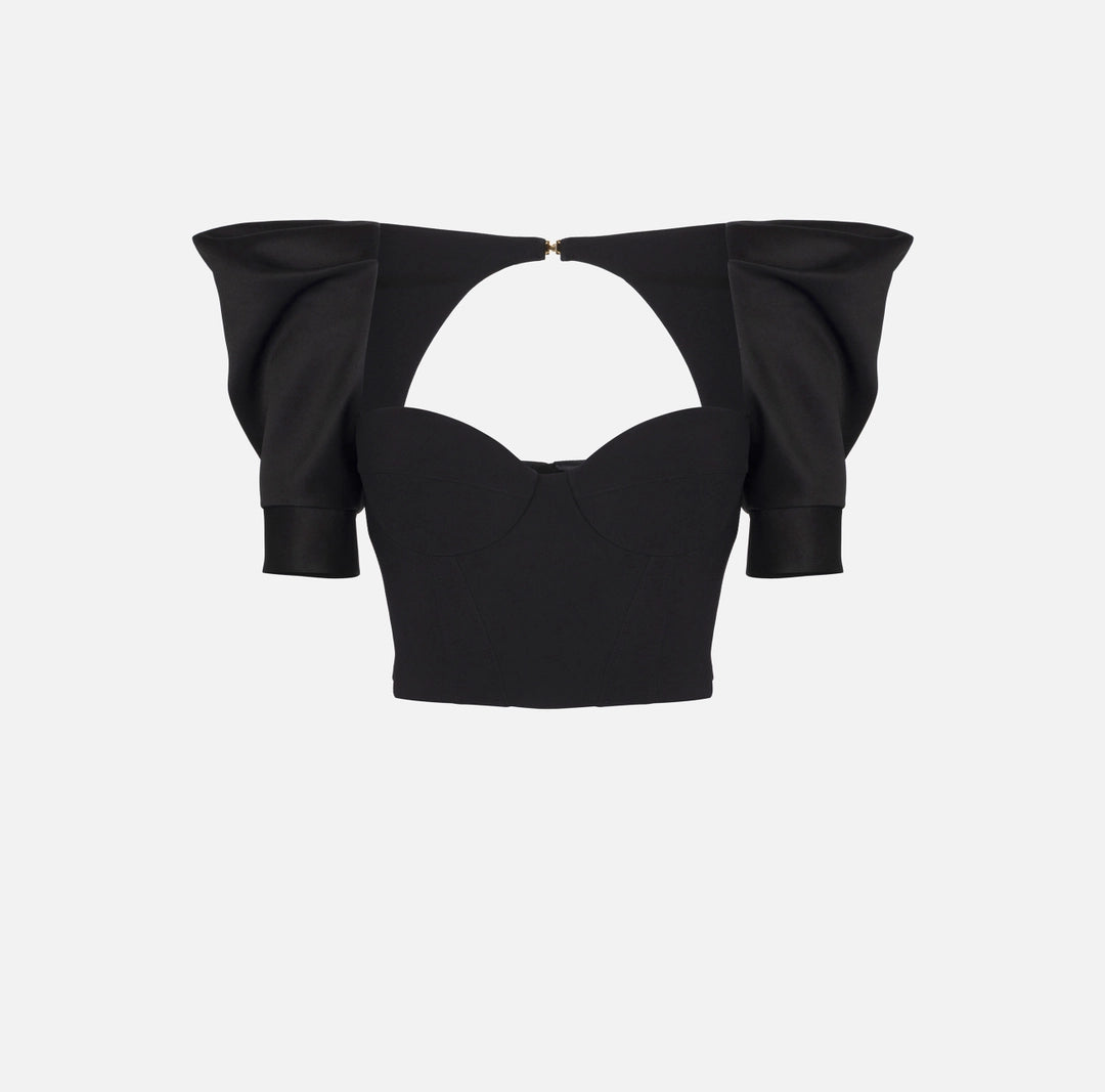 Top in crêpe and duchess satin fabrics