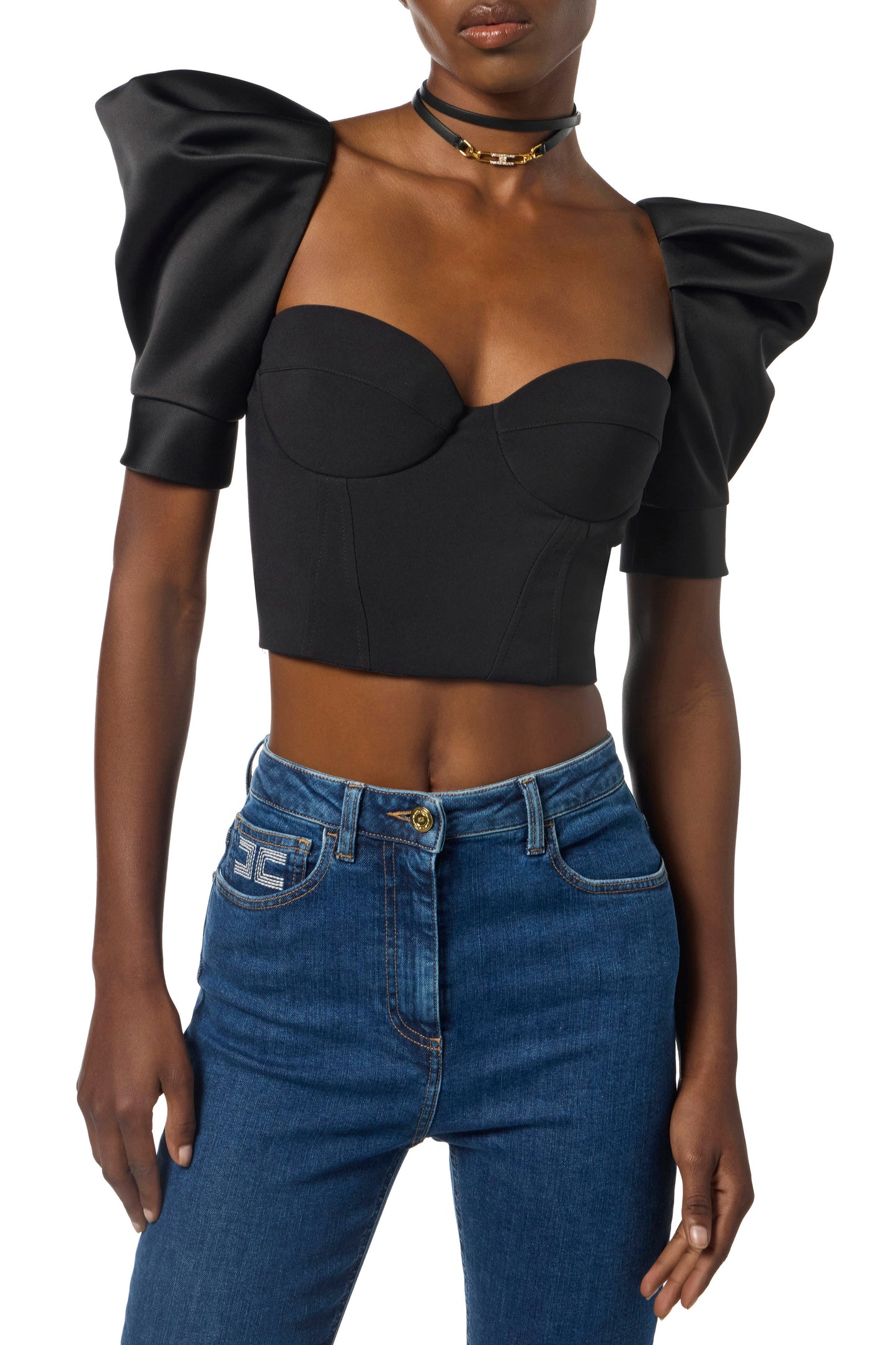 Top in crêpe and duchess satin fabrics