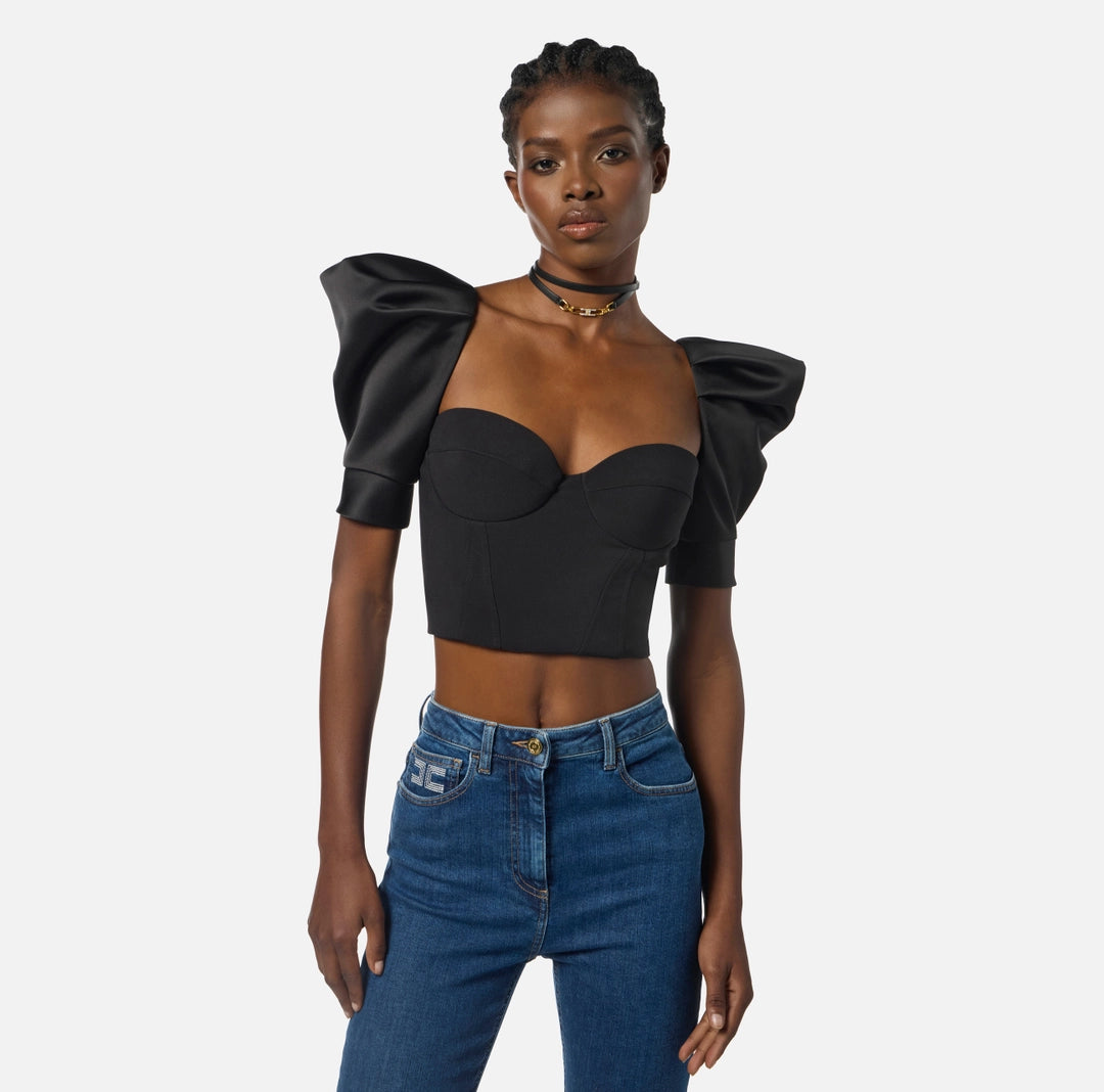 Top in crêpe and duchess satin fabrics