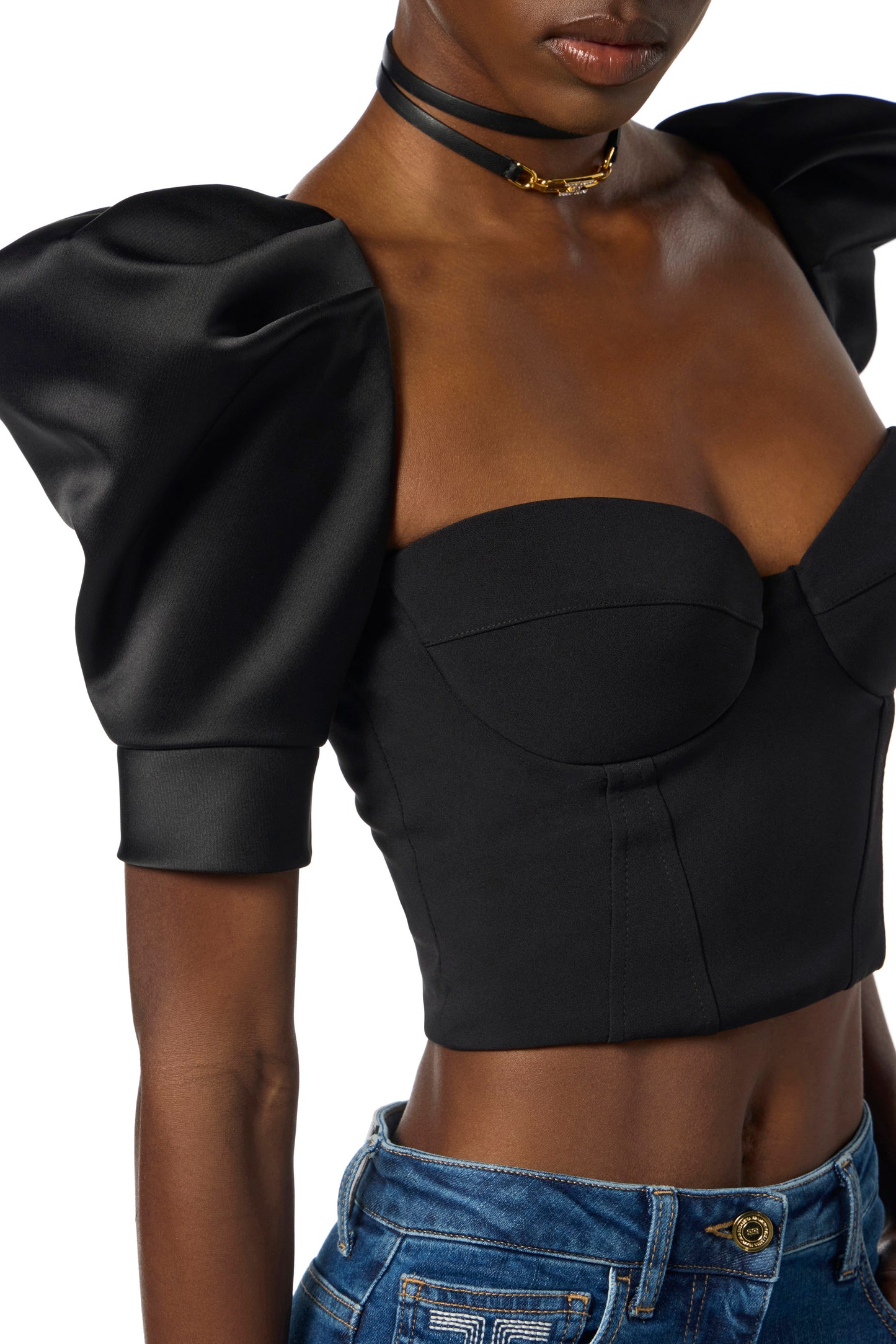Top in crêpe and duchess satin fabrics