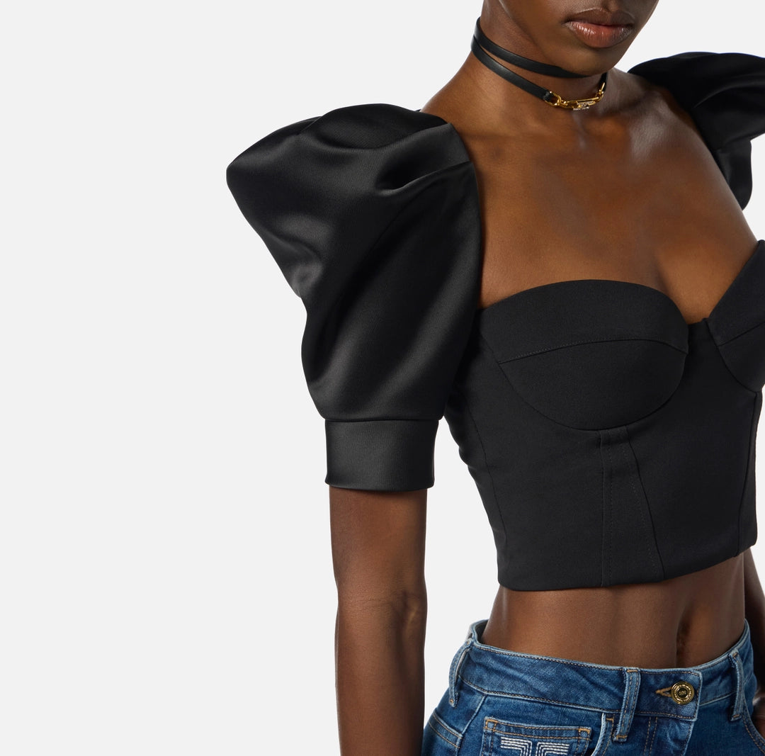Top in crêpe and duchess satin fabrics