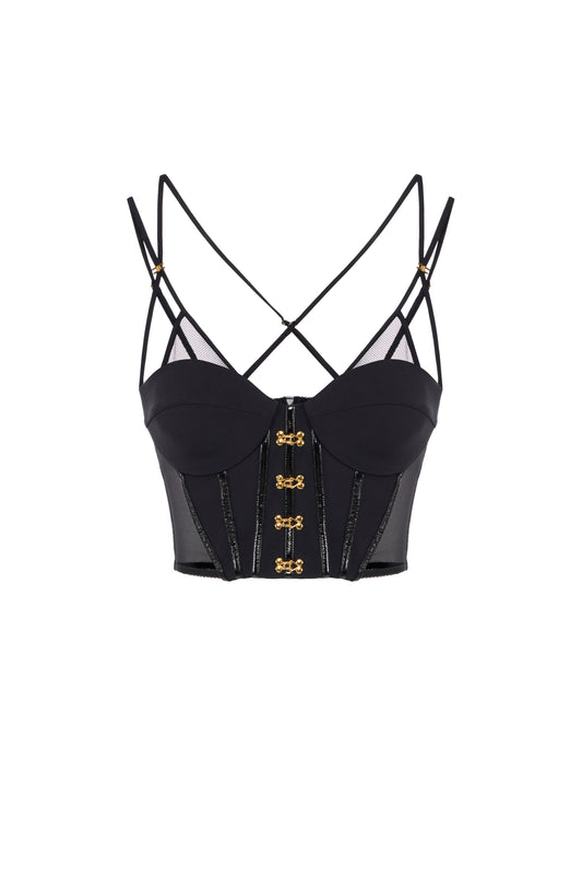 Top in neoprene fabric with corset details