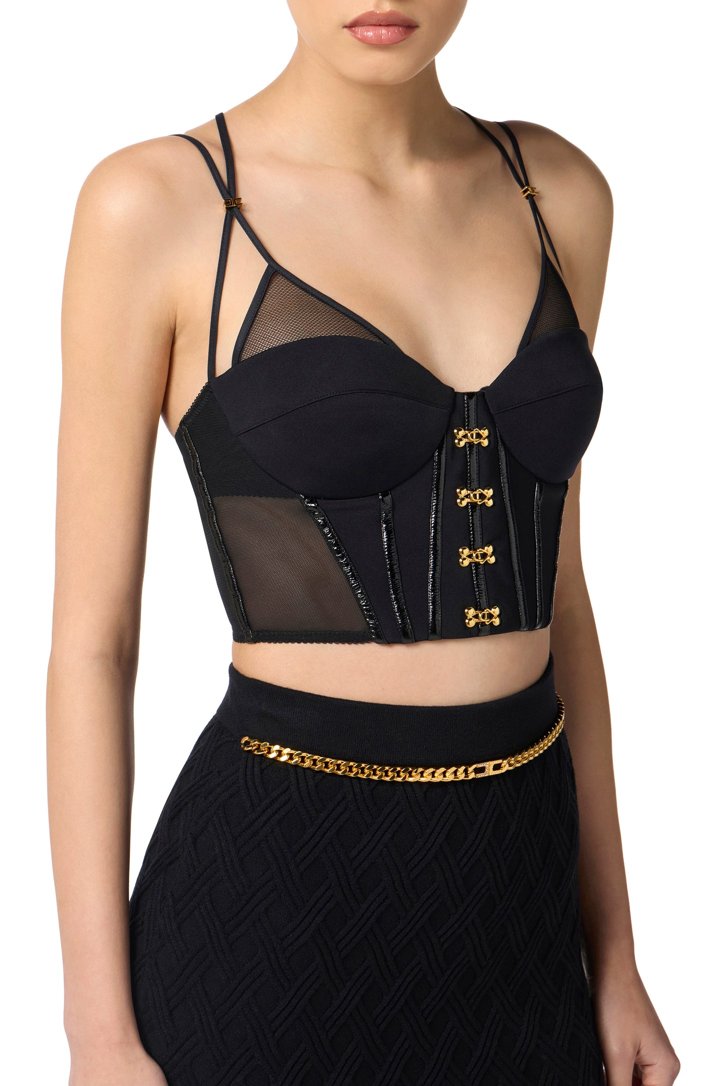 Top in neoprene fabric with corset details