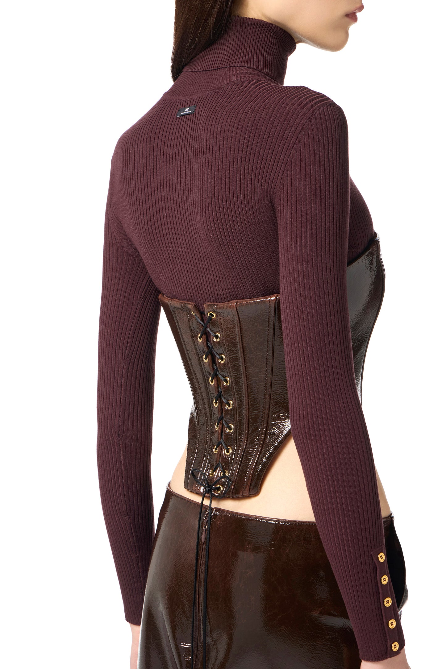 Bustier top in coated cloth fabric with zip