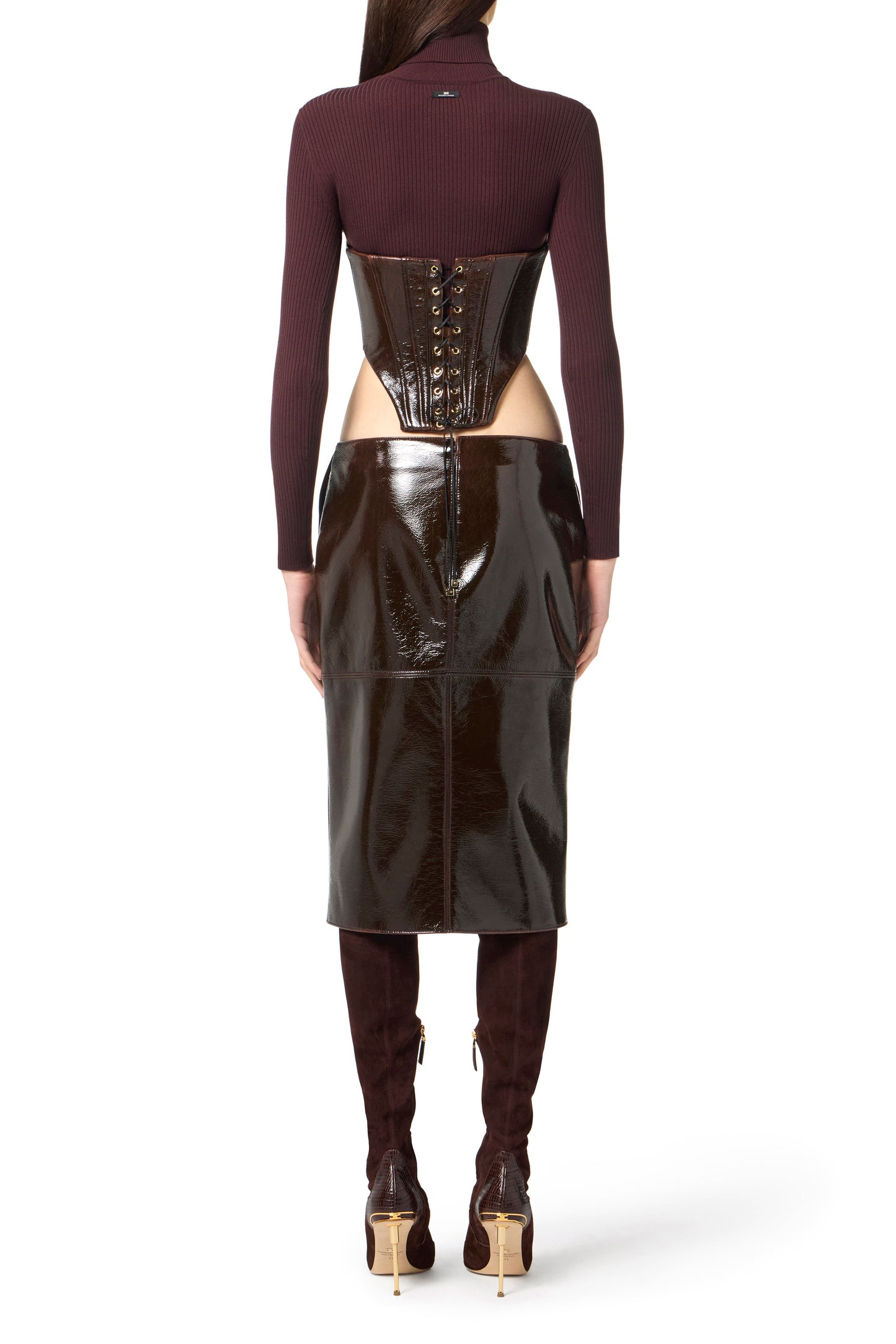 Bustier top in coated cloth fabric with zip