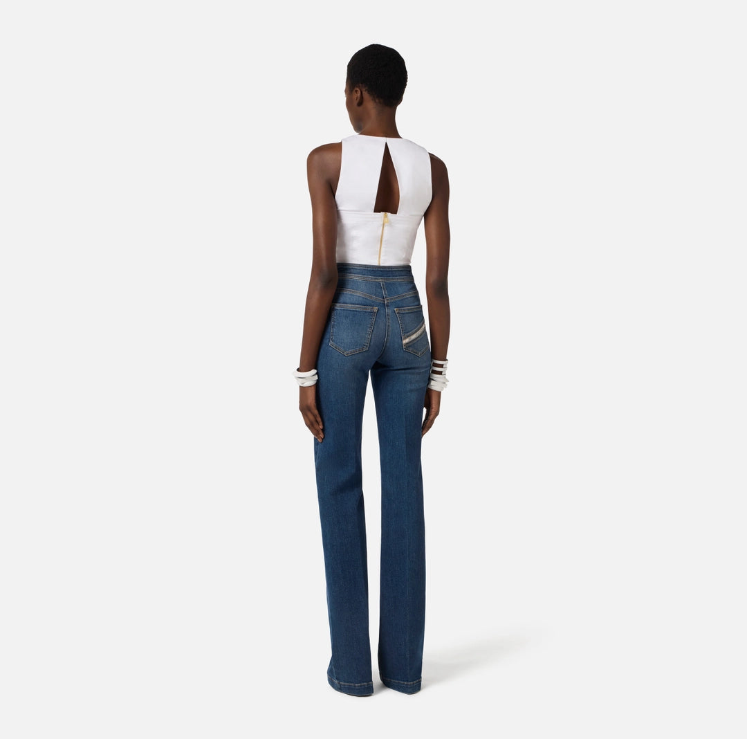 Stretch cotton top with flounce