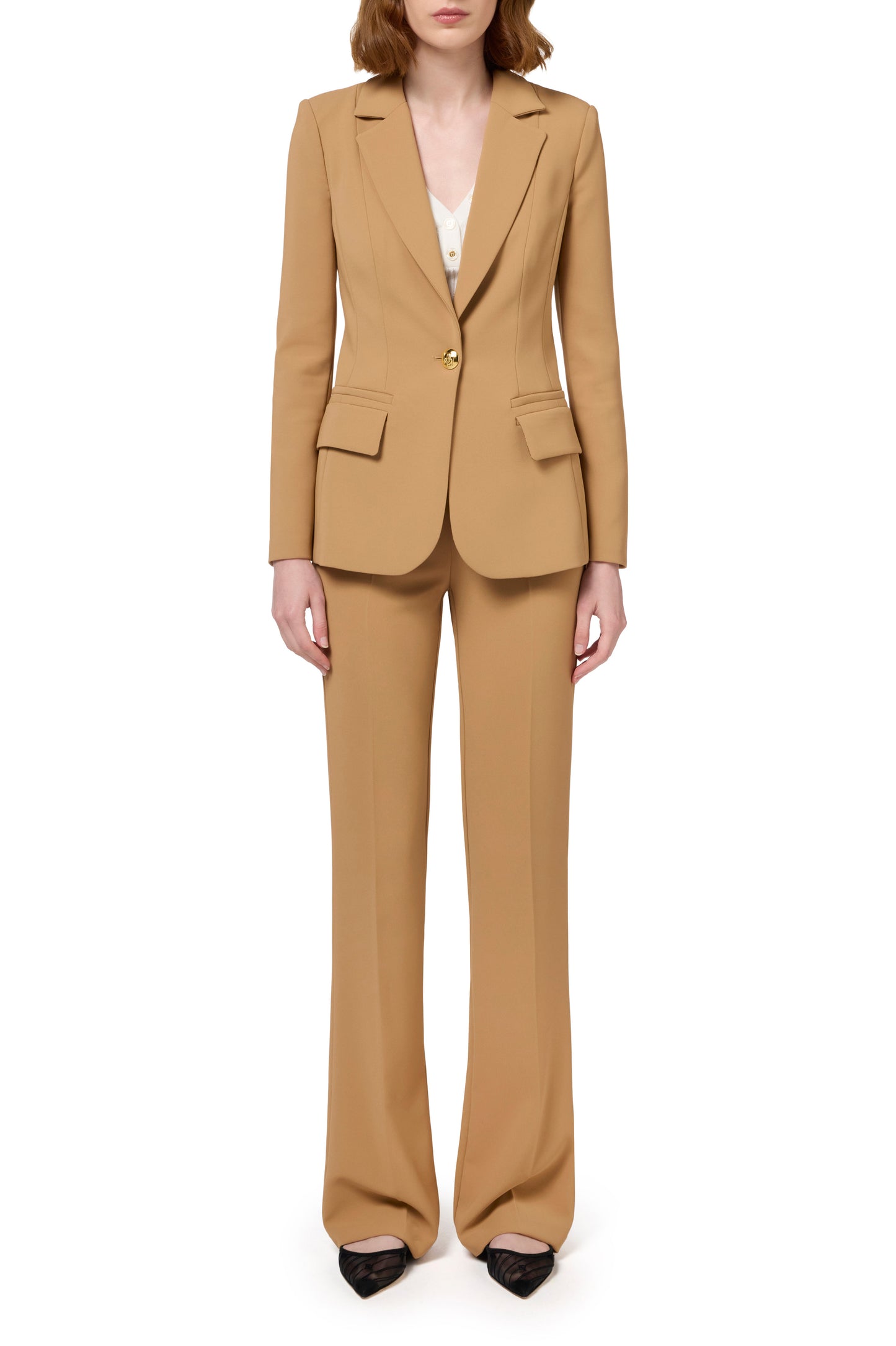 Stretch crêpe suit with fitted jacket and straight trousers