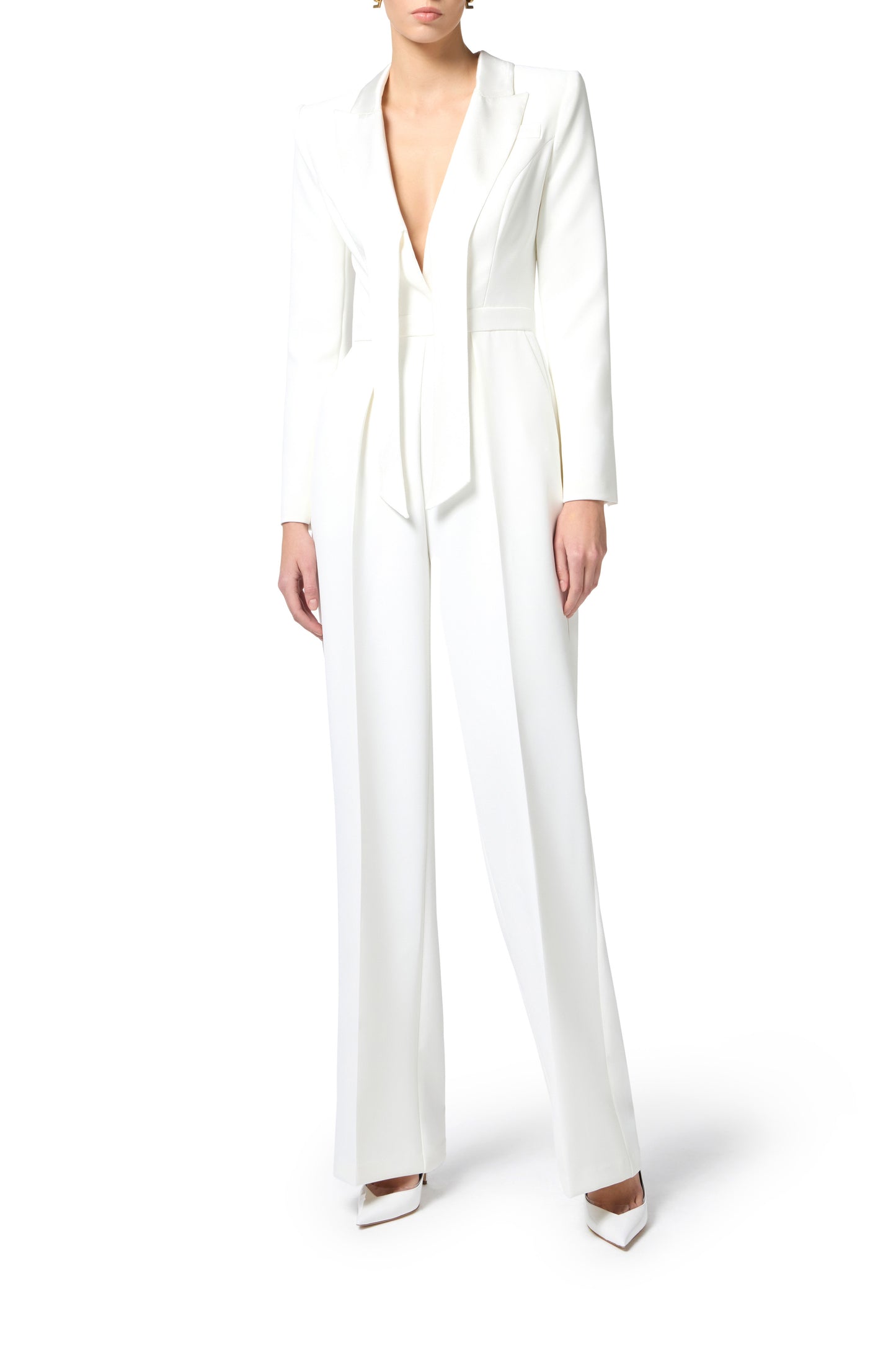 Crêpe tuxedo jumpsuit with satin lapels